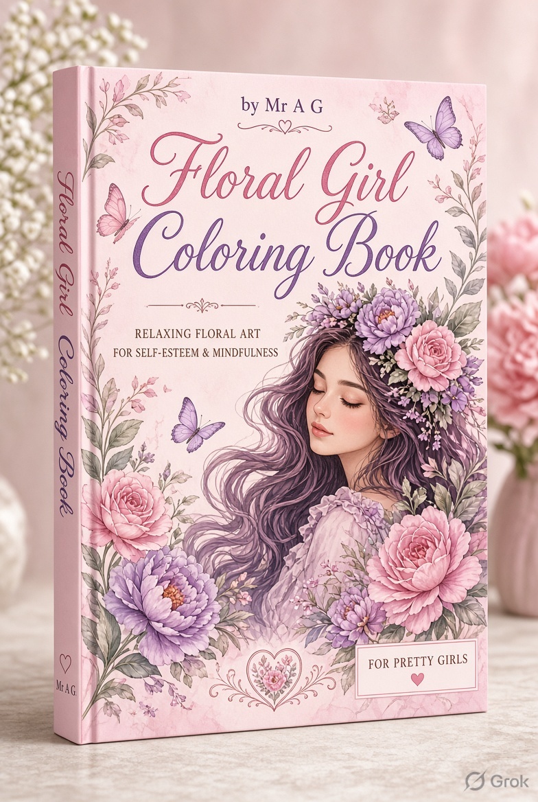 Floral Girl Coloring Book Cover