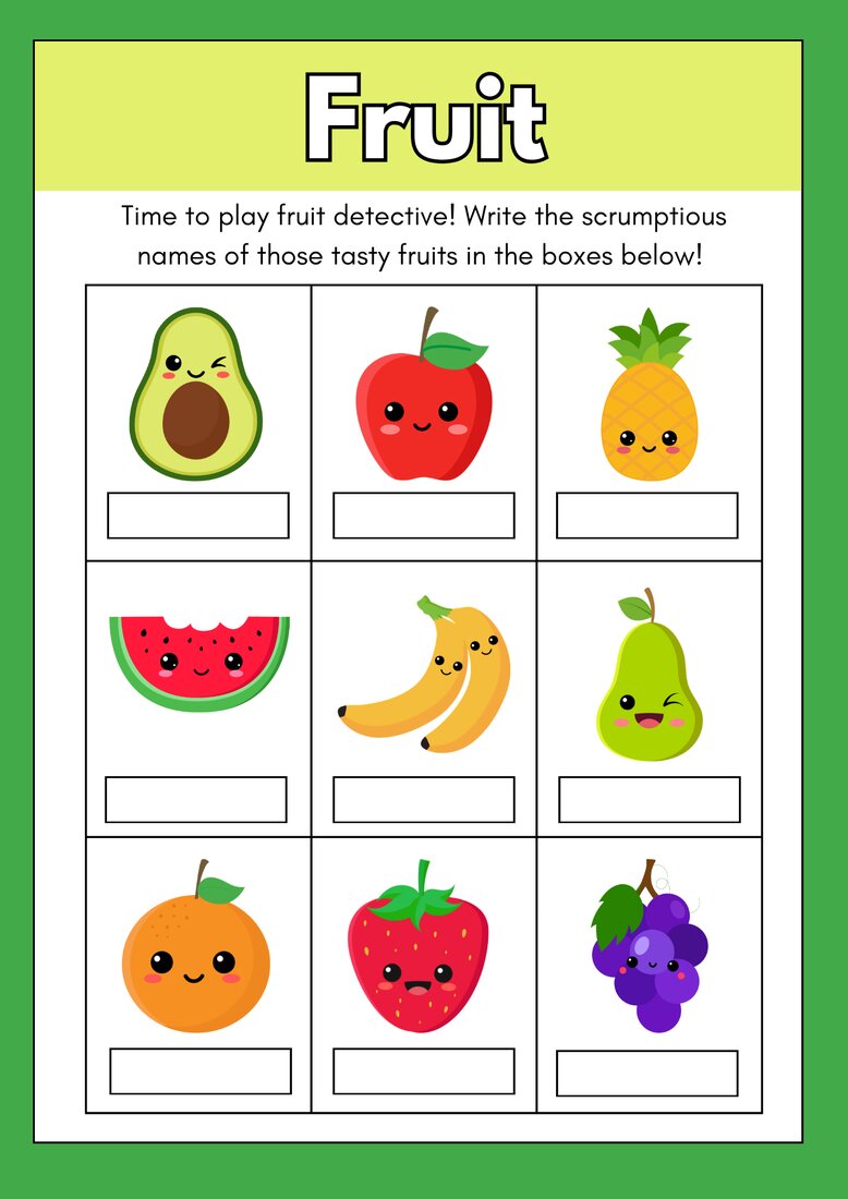Naming fruit worksheet write fruit names printable preschool