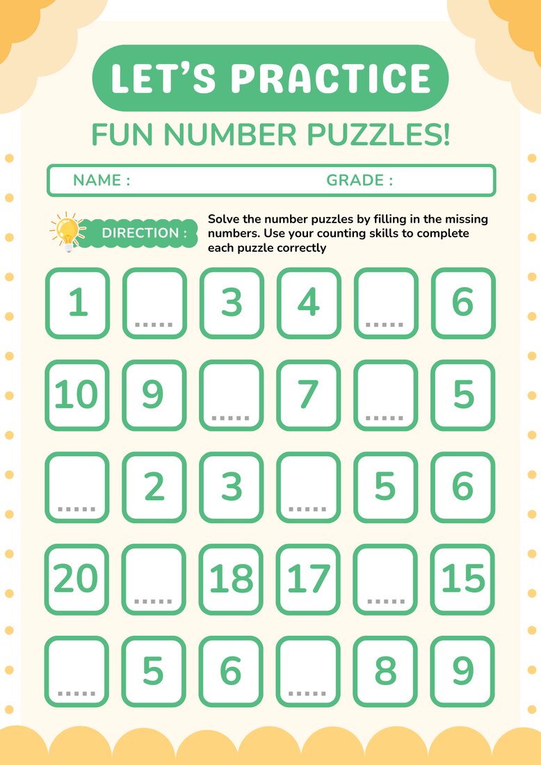 Fun number puzzles missing numbers printable for kids
