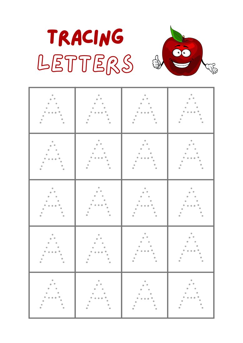 Tracing letters A printable worksheet for preschool kids