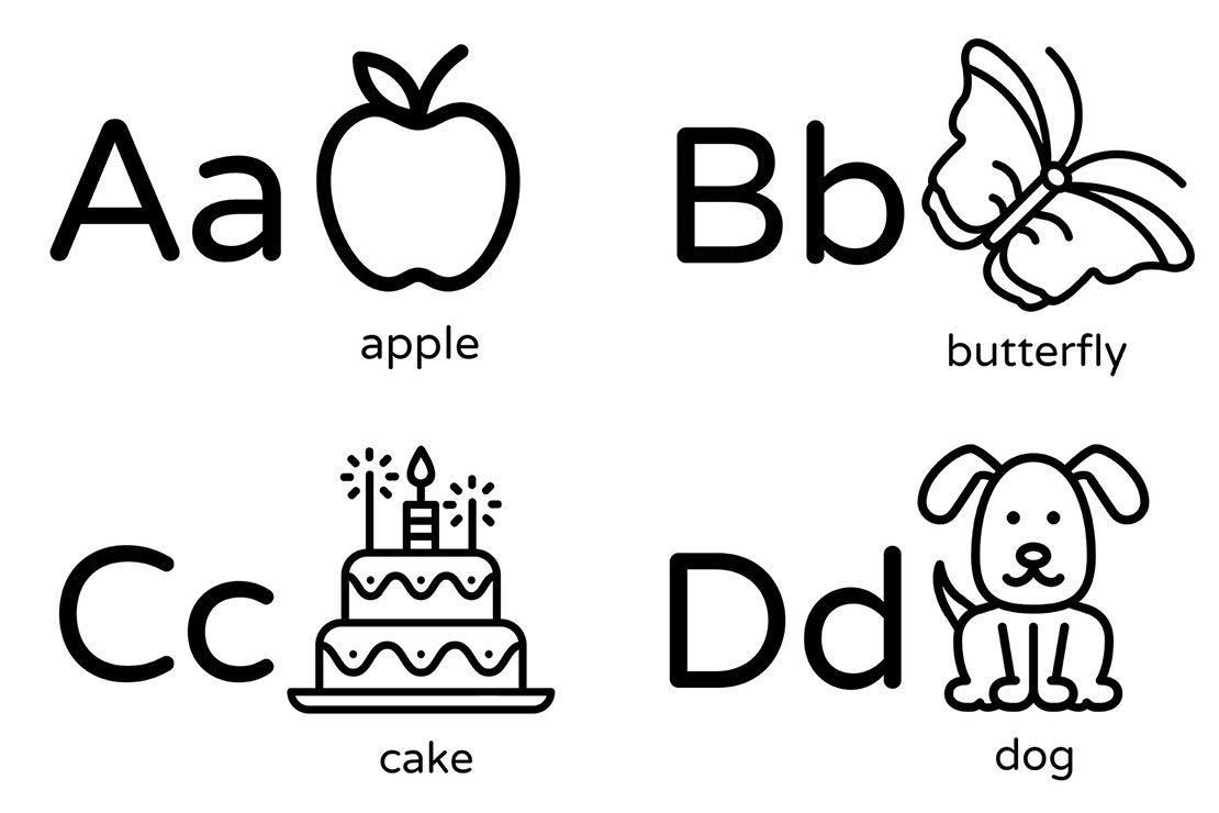 Alphabet coloring printable preschool worksheets letters A B C D for kids
