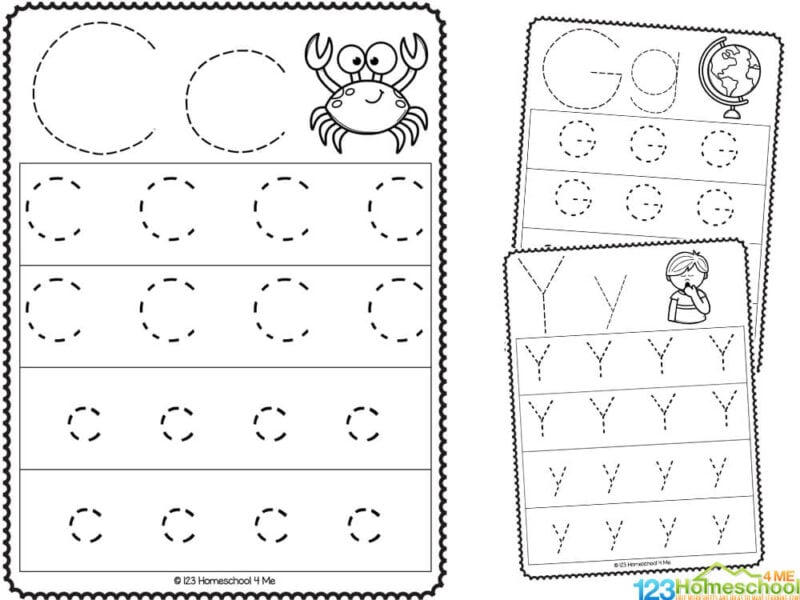 Letter tracing practice sheets for preschool kids C G Y