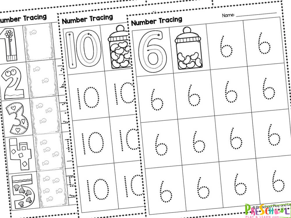 Number tracing worksheets 1 to 10 printable for preschool