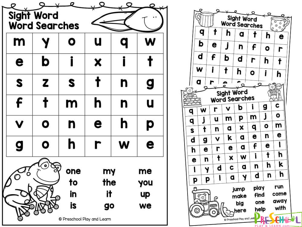 Word search printable preschool sight word worksheets for kids