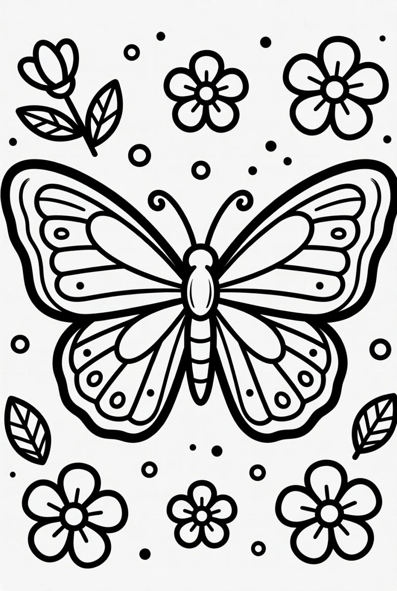 Whimsical butterfly with flowers