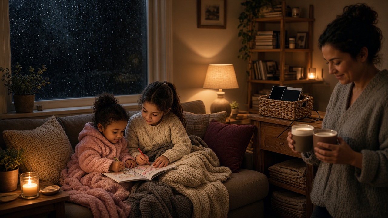cozy winter evening screen free bedtime routine to cut evening screen time without a meltdown
