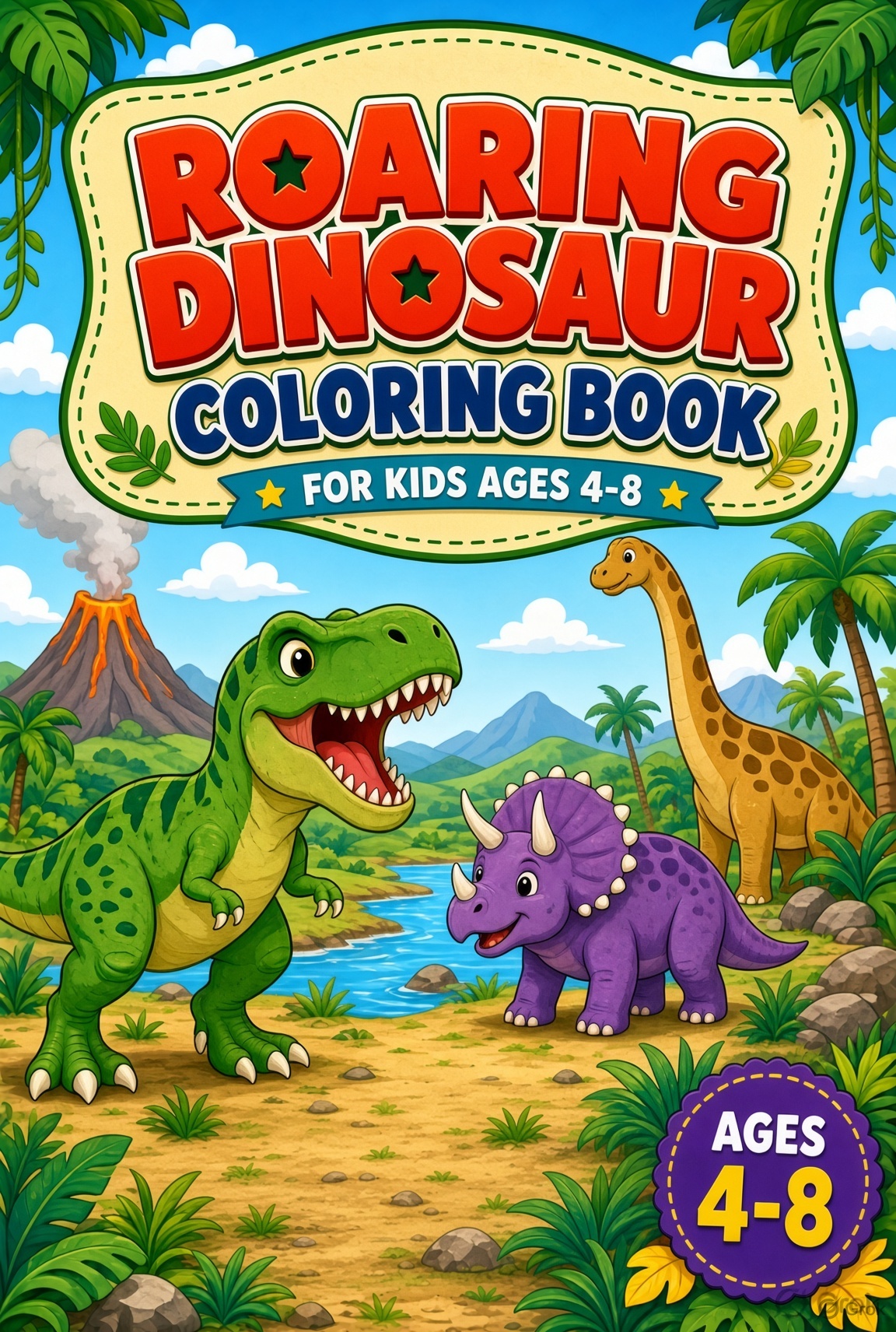 Roaring Dinosaur Coloring Book for Kids Ages 4-8 cover