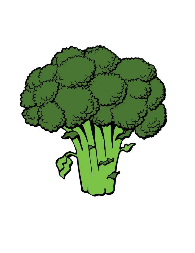 Free vegetable coloring pages color guide: full-color broccoli picture
