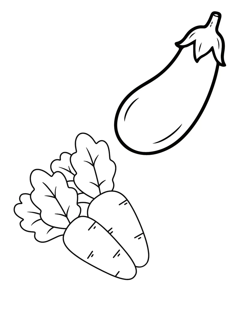 Free vegetable coloring pages: eggplant and carrots printable for kids