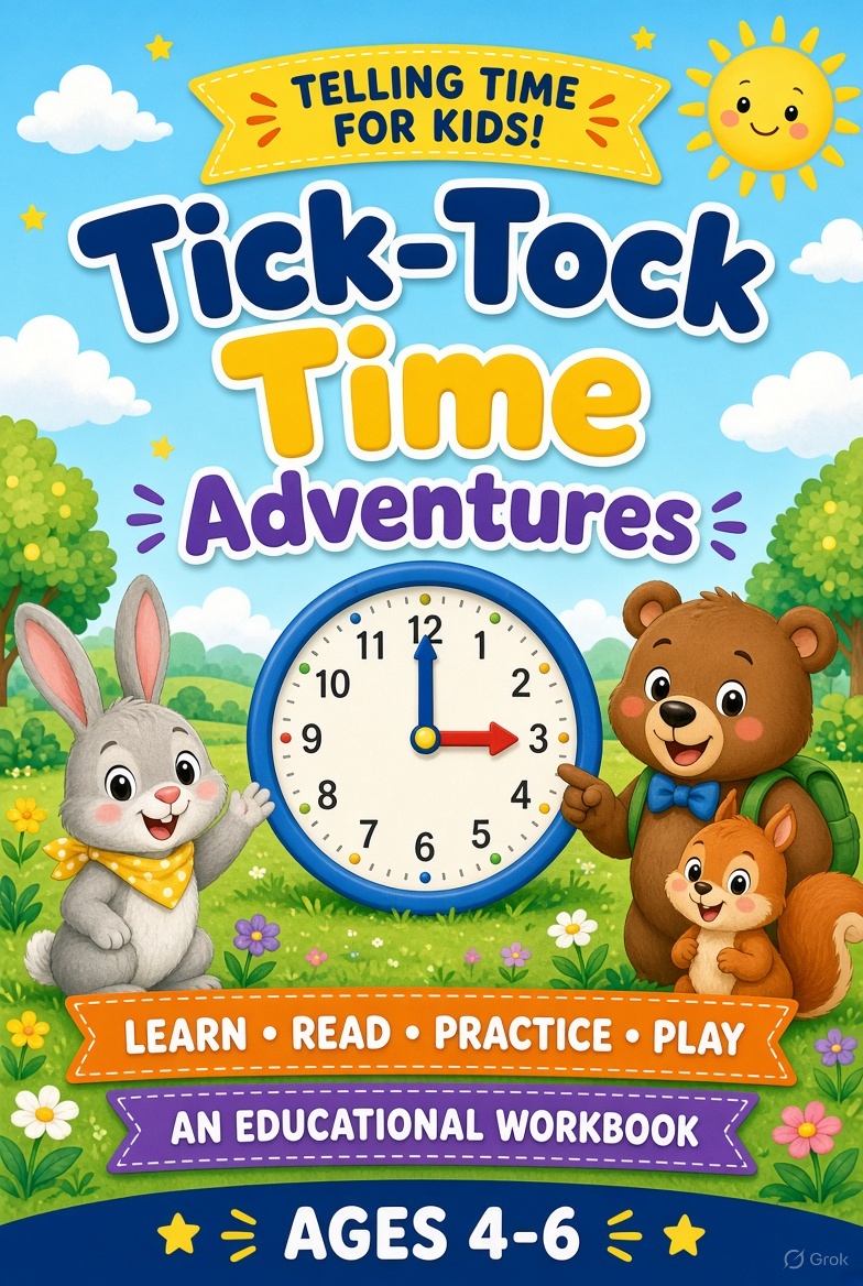 Tick-Tock Time Adventures telling time workbook cover