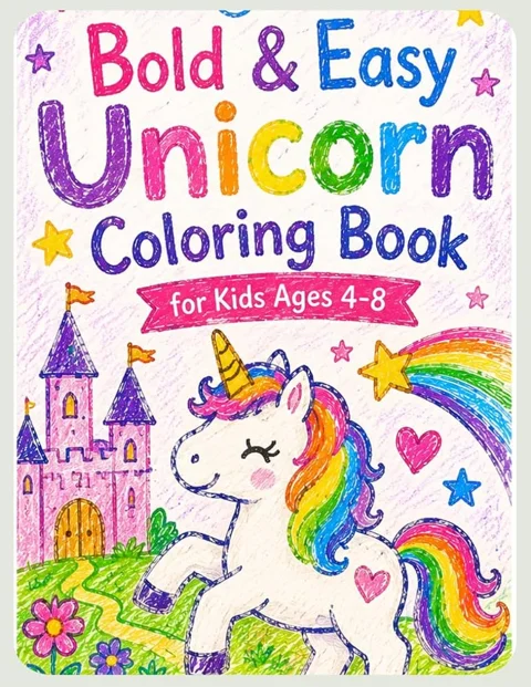 Cover of Bold & Easy Unicorn Coloring Book (Ages 4–8)