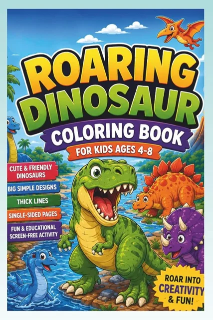 Cover of Roaring Dinosaur Coloring Book (Ages 4–8)