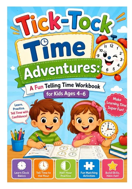 Cover of Tick-Tock Time Adventures: Telling Time Workbook (Ages 4–6)